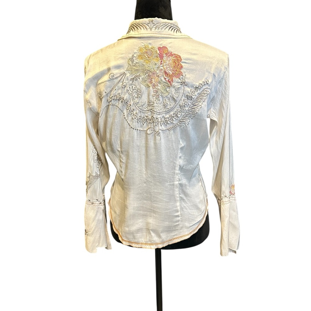 Johnny was Embroidered silk Cream Blouse - Picture 3 of 10